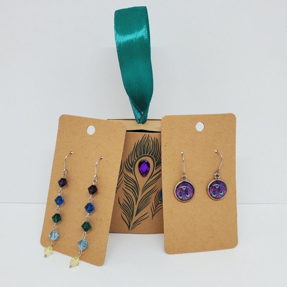 Lot of 2 KL Sparkles Jewelry Dangle Earrings "Elegant Peacock" Swarovski Crystal